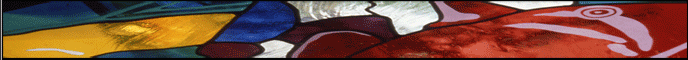 Detail of leaded glass in amber, cobalt and red
